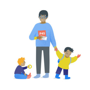 Person with young children holding p45