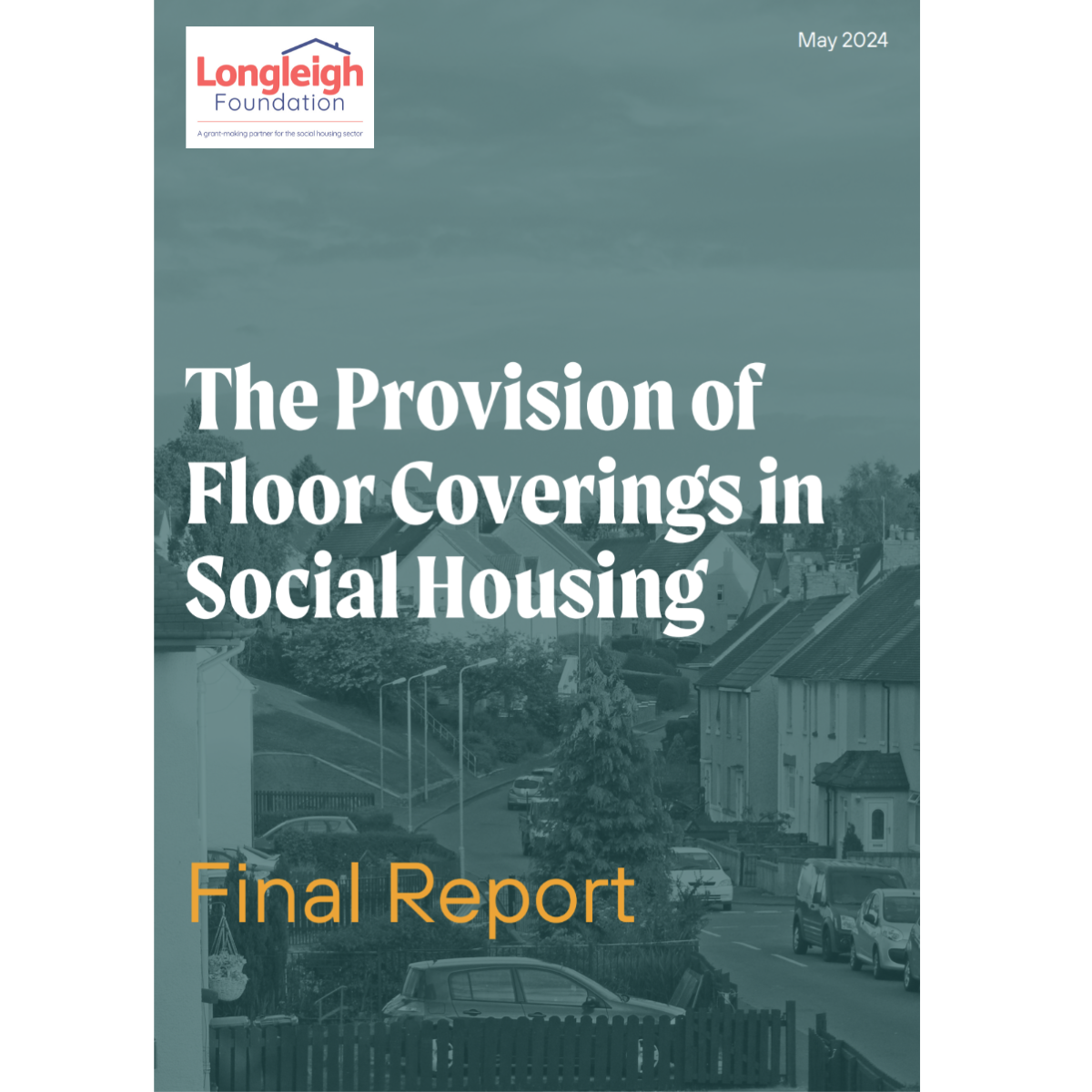 A promotional graphic with the cover of the final report on the provision of floor coverings in social housing
