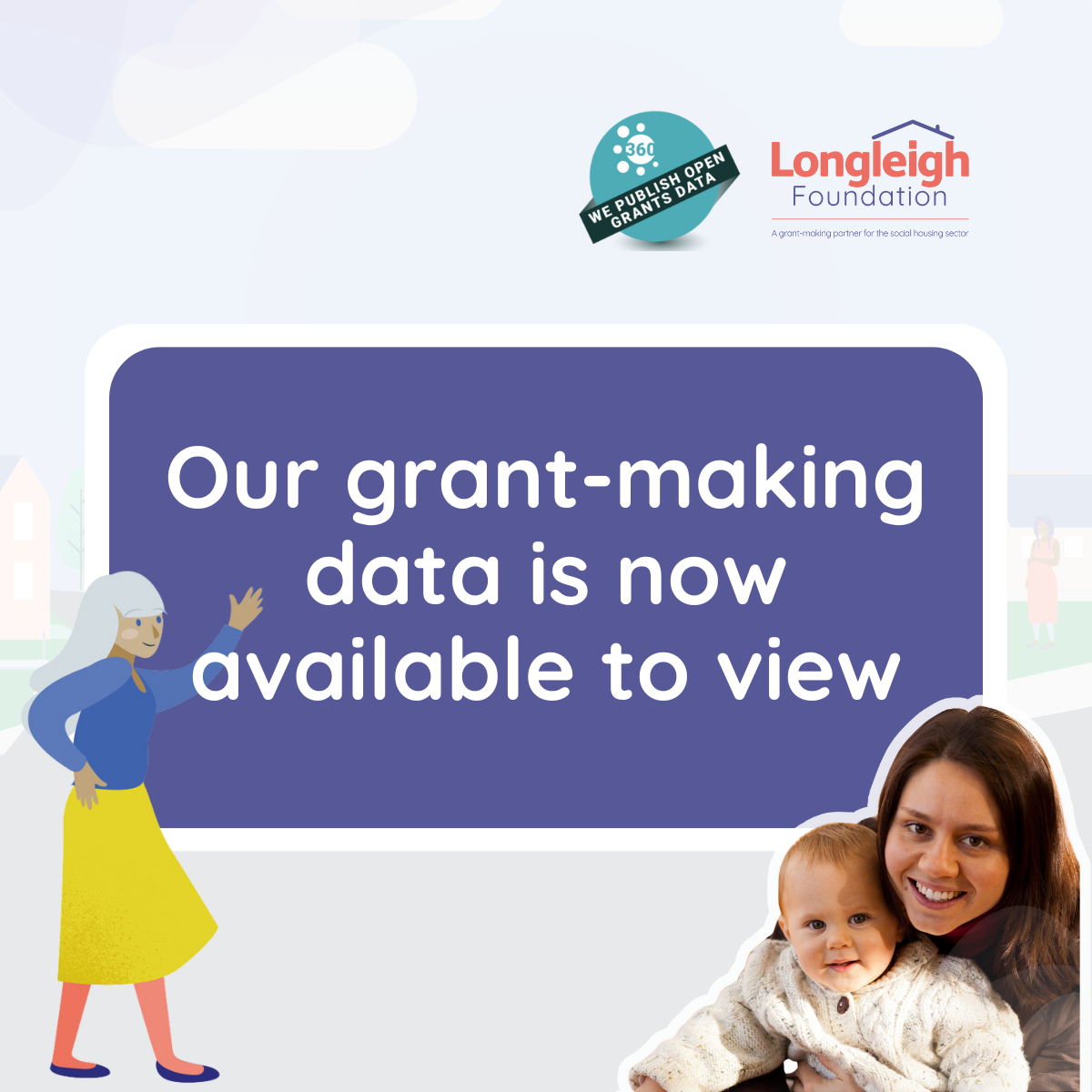 A graphic promoting the availability of grant-making data. The central text reads, 