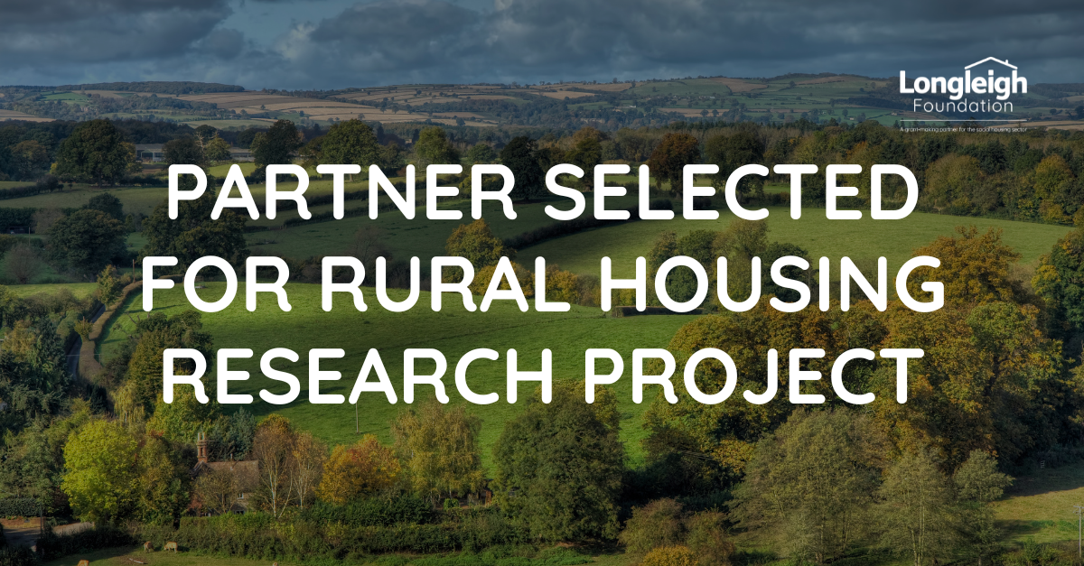 A scenic landscape of rolling green fields and trees under a cloudy sky. Overlaying the image is bold white text reading, 